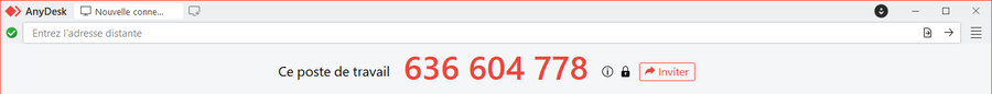 Numéro AnyDesk affiché en rouge dans la barre du haut
